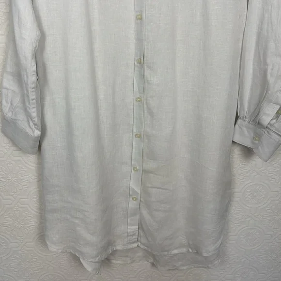 Trovata Birds of Paradis 100% Linen Tunic Dress Button Up Pockets White Shirt - Picture 3 of 11